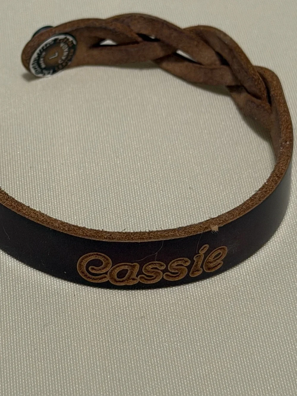 Personalized Disney Mikey Brown Leather Braided Name “Cassie” Bracelet